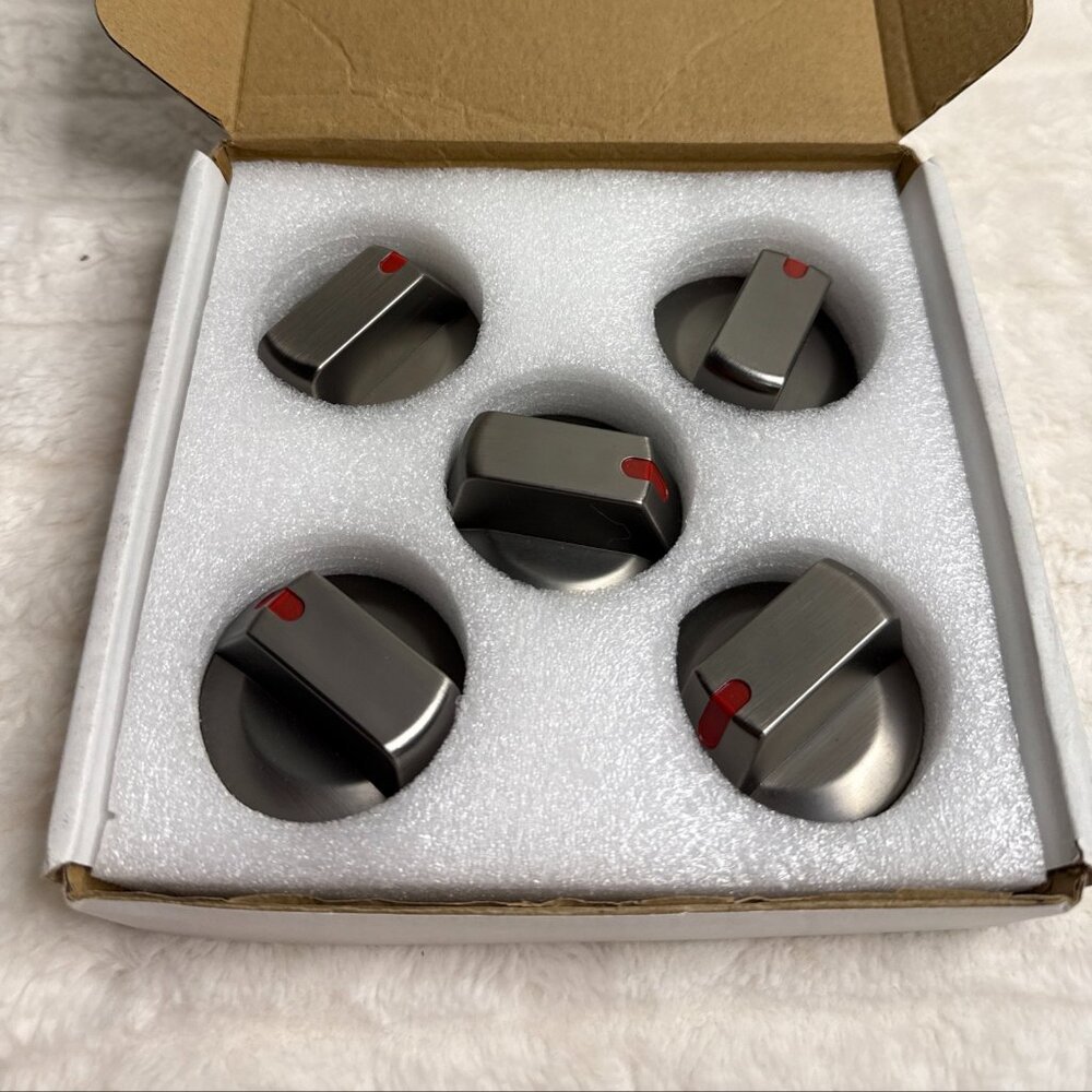 Universal Gas Stove Control Knobs, Stainless Steel with Red Indicator, Set of 5